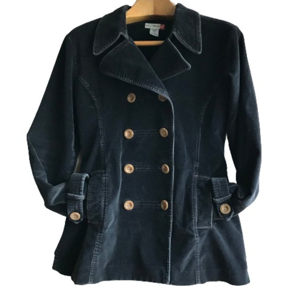 Vintage Black Corduroy Double-Breasted Pea Coat